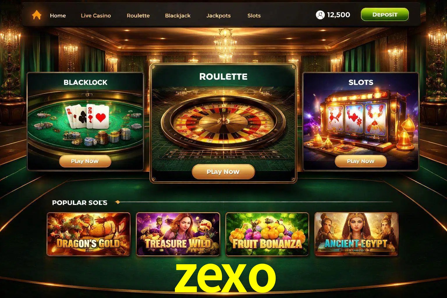 Vista de la plataforma zexo Casino mostrando categorías organizadas de juegos en línea